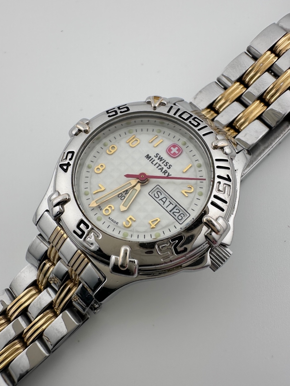Vintage Swiss Military Women’s Watch 29mm Two Tone Day Date Swiss Made, 1990's